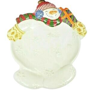 Fitz and Floyd Holiday Christmas Snowman Server Treat & Cookie Tray Dish Plate
